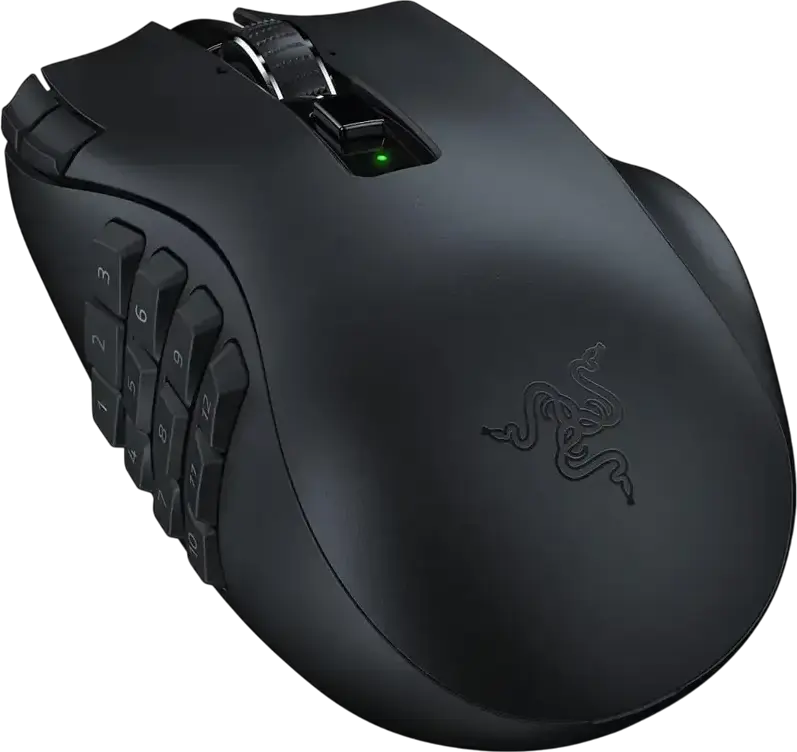 Razer Naga V2 HyperSpeed Wireless (2.4 GHz, Bluetooth) Ergonomic Right-handed MMO Gaming Mouse RZ01-03600, Focus Pro 30K Optical Sensor 30000 DPI, 19 Buttons, HyperScroll Wheel, Black