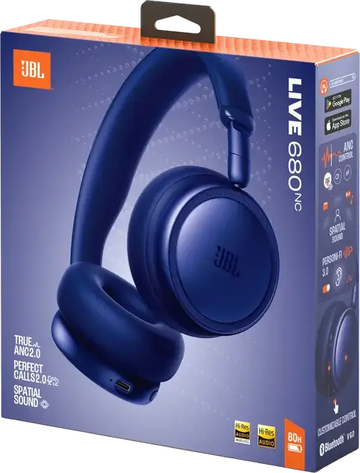 JBL Live 680NC Wireless On-Ear Headphones, Blue, Adaptive Noise Cancelling 2.0, Hi-Res Audio, Spatial Sound, 80h Battery, Bluetooth 6.0, Multi-point Connection