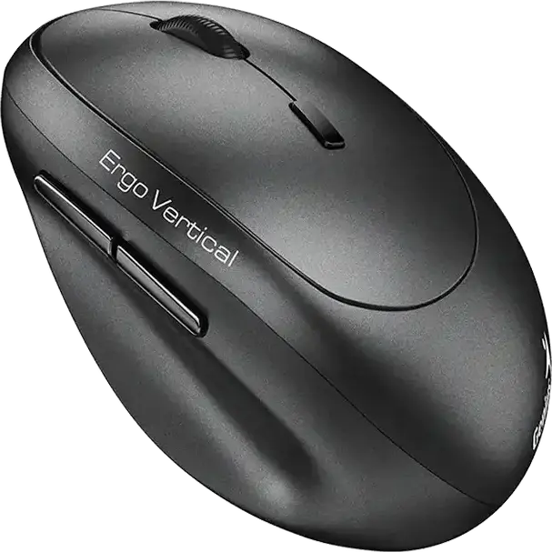 Genius Ergo 8350S Wireless Ergonomic Vertical Mouse, Dark Gray, Dual Mode Bluetooth 5.3 & 2.4GHz USB Receiver, 2400 DPI Optical Sensor, Silent Click, AI Copilot Button, 55° Angle