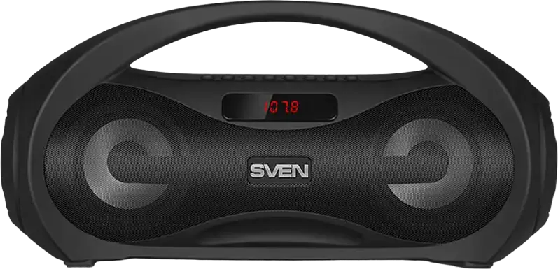 SVEN PS-425 Portable Karaoke Speaker System, 12W RMS, Bluetooth, RGB Backlight, Microphone Input, FM Radio, USB/microSD/AUX, Li-Ion Battery, Color: Black