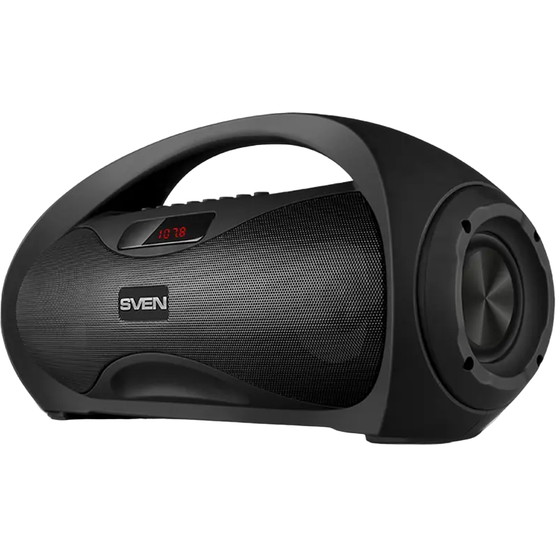 SVEN PS-425 Portable Karaoke Speaker System, 12W RMS, Bluetooth, RGB Backlight, Microphone Input, FM Radio, USB/microSD/AUX, Li-Ion Battery, Color: Black