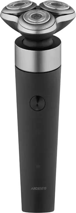 Ardesto SHRR-B5WDR Rotary Electric Shaver, 3 Floating Heads with Double Rings, IPX7 Waterproof Wet & Dry, 5W Brushless Motor, Li-Ion Battery, Black, Charging stand, protective cap, USB Type-C cable