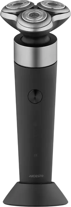 Ardesto SHRR-B5WDR Rotary Electric Shaver, 3 Floating Heads with Double Rings, IPX7 Waterproof Wet & Dry, 5W Brushless Motor, Li-Ion Battery, Black, Charging stand, protective cap, USB Type-C cable