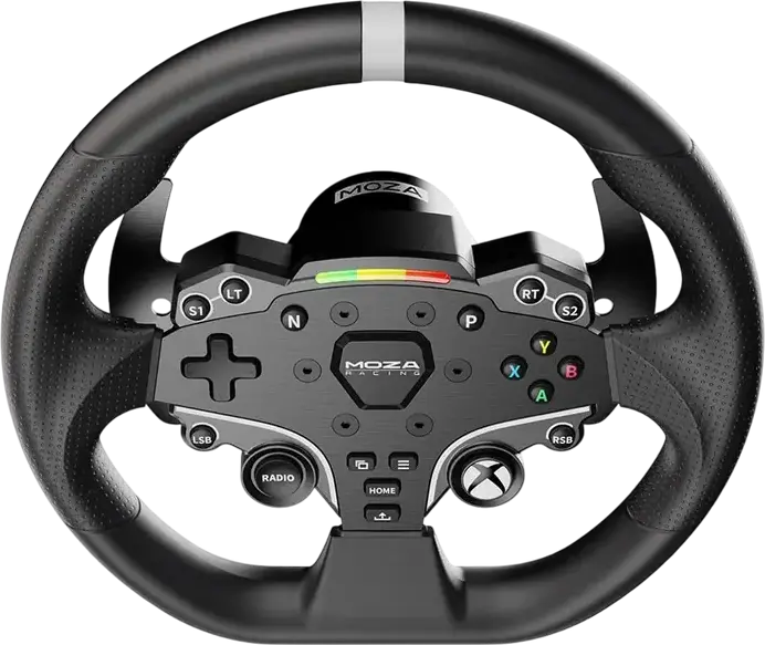 MOZA Racing ESX Steering Wheel for PC and Xbox, 280mm ISF PU Face Plate, 22 Customizable Buttons, Dual Joysticks, RGB LED RPM Indicator, Black