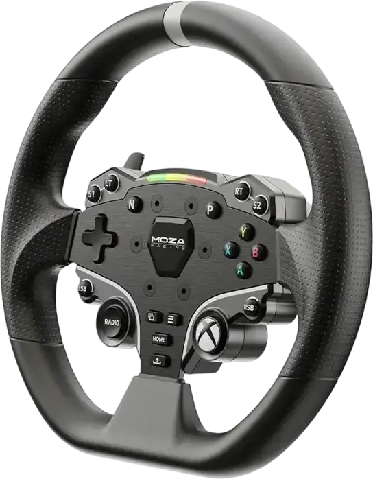 MOZA Racing ESX Steering Wheel for PC and Xbox, 280mm ISF PU Face Plate, 22 Customizable Buttons, Dual Joysticks, RGB LED RPM Indicator, Black