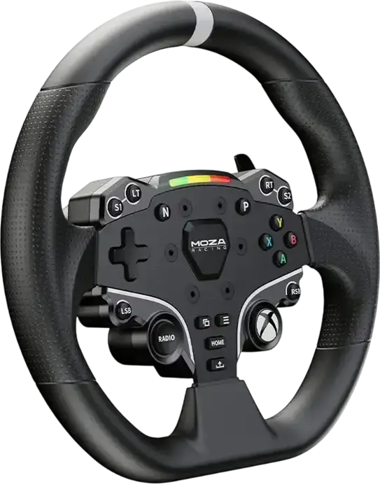 MOZA Racing ESX Steering Wheel for PC and Xbox, 280mm ISF PU Face Plate, 22 Customizable Buttons, Dual Joysticks, RGB LED RPM Indicator, Black