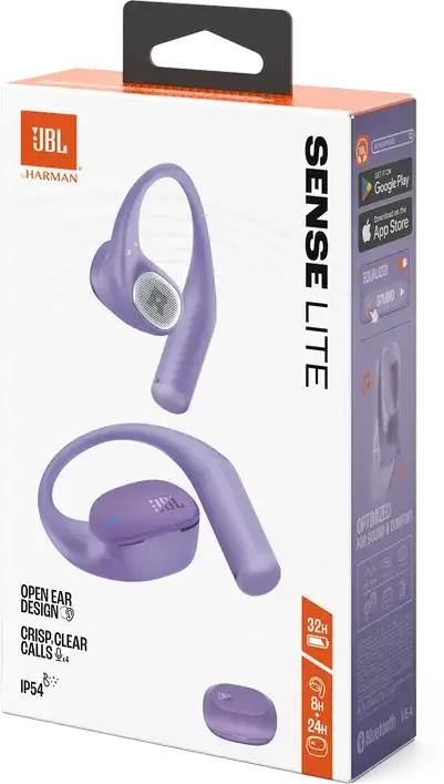 Беспроводные наушники с открытым ухом JBL Sense Lite - Фиолетовый, с технологией OpenSound, динамические драйверы 18x11мм, до 32ч работы, 4 микрофона, Multipoint, IP54