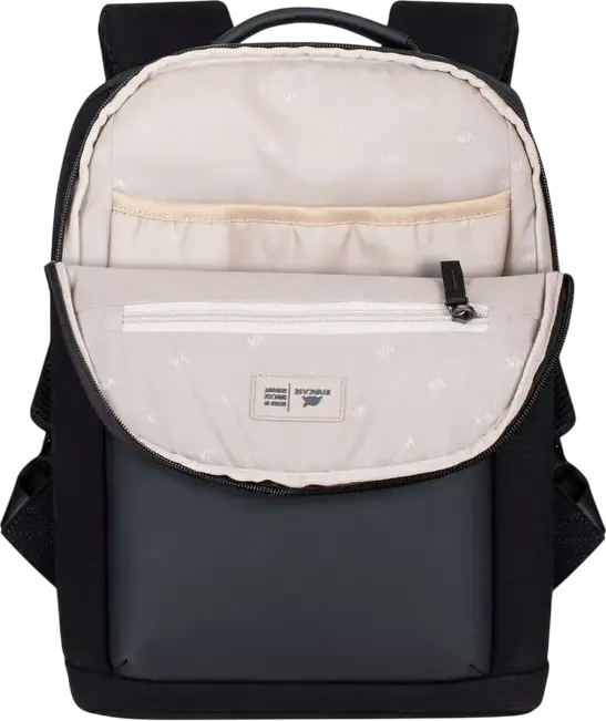 Rivacase Cardiff 8521 Unisex Laptop Backpack for 13.3" MacBook Air/Pro, 10.5" Tablet & iPad Pro 12.9", Faux Leather & Canvas, Anti-theft Lock, Color: Black, 8L
