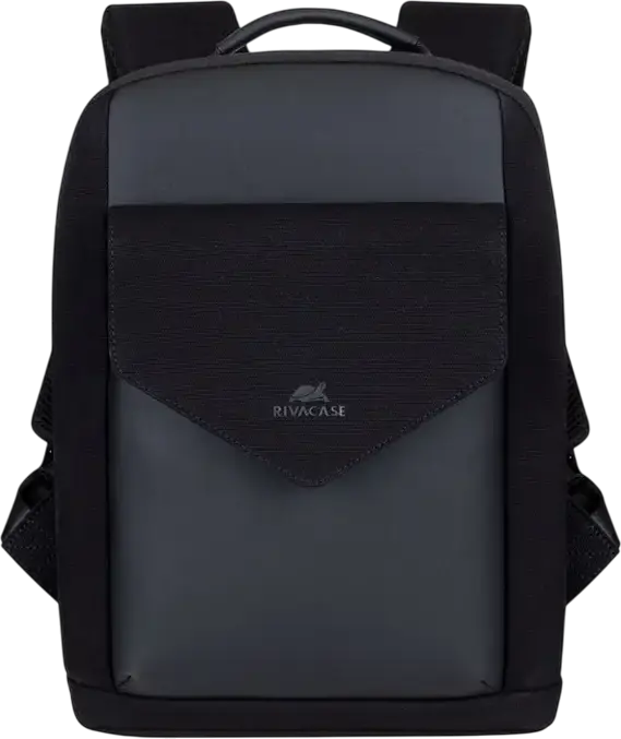 Rivacase Cardiff 8521 Unisex Laptop Backpack for 13.3" MacBook Air/Pro, 10.5" Tablet & iPad Pro 12.9", Faux Leather & Canvas, Anti-theft Lock, Color: Black, 8L