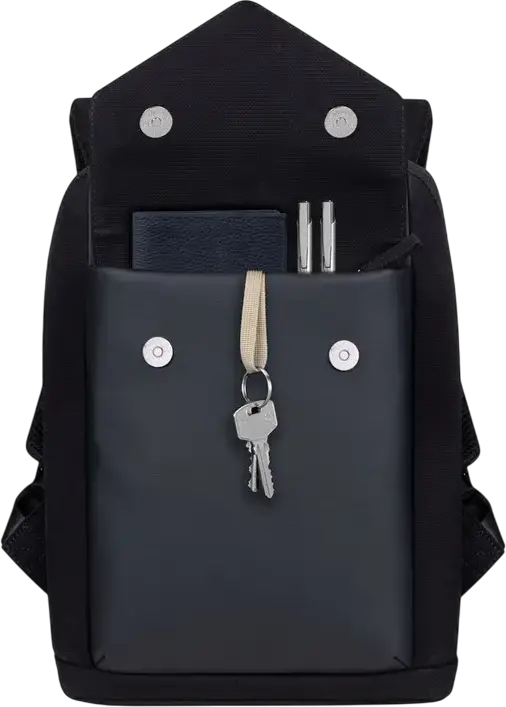 Rivacase Cardiff 8521 Unisex Laptop Backpack for 13.3" MacBook Air/Pro, 10.5" Tablet & iPad Pro 12.9", Faux Leather & Canvas, Anti-theft Lock, Color: Black, 8L