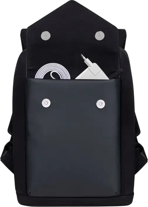 Rivacase Cardiff 8521 Unisex Laptop Backpack for 13.3" MacBook Air/Pro, 10.5" Tablet & iPad Pro 12.9", Faux Leather & Canvas, Anti-theft Lock, Color: Black, 8L