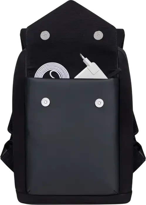 Rivacase Cardiff 8521 Unisex Laptop Backpack for 13.3" MacBook Air/Pro, 10.5" Tablet & iPad Pro 12.9", Faux Leather & Canvas, Anti-theft Lock, Color: Black, 8L