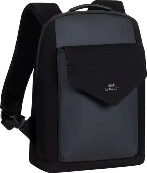 Rivacase Cardiff 8521 Unisex Laptop Backpack for 13.3" MacBook Air/Pro, 10.5" Tablet & iPad Pro 12.9", Faux Leather & Canvas, Anti-theft Lock, Color: Black, 8L