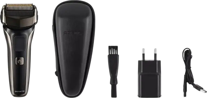 Polaris PMF1013RC Wet & Dry 5D PROF 3+ Foil Shaver, Silver/Black, 3 Flexible Floating Heads, Li-Ion Battery, 60 min Runtime, with Trimmer, Case, Protective Cap, Brush, Adapter, Cable, Stainless Steel