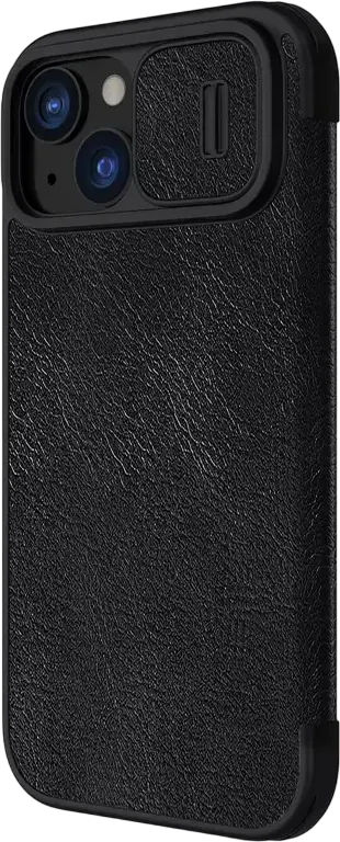 Husa Nillkin Qin Pro pentru iPhone 15 Pro Max, Cover Tip Carte din Piele PU Premium si Policarbonat cu Protectie Glisanta pentru Camera si Sloturi pentru Carduri, Negru