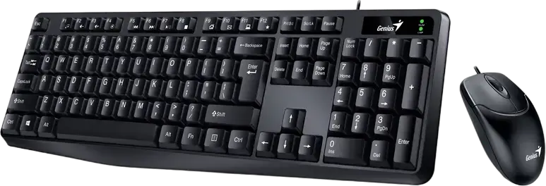 Genius KM-170 Wired USB Keyboard and Mouse Combo, Membrane Spill Resistant Keyboard with AI Copilot Key, 12 Multimedia Keys, 1200 DPI Optical Ambidextrous Mouse, Color: Black, Switch Type: Membrane