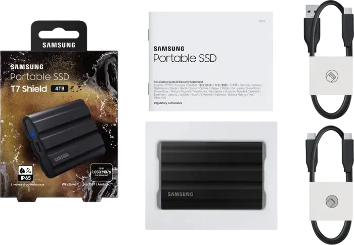 Samsung Portable SSD T7 Shield MU-PE4T0S/WW 4TB External Drive USB 3.2 Gen 2 Type-C, 1050MB/s Read, IP65 Water and Dust Resistant, Shockproof Black