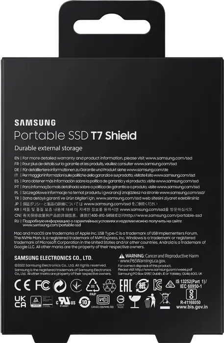 Samsung Portable SSD T7 Shield MU-PE4T0S/WW 4TB External Drive USB 3.2 Gen 2 Type-C, 1050MB/s Read, IP65 Water and Dust Resistant, Shockproof Black