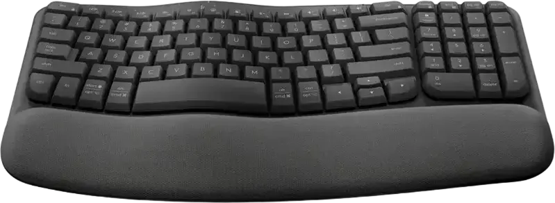 Tastatură ergonomică compactă wireless Logitech Wave Keys for Business Y-R0096, Bluetooth LE 5.1 și receptor Logi Bolt USB, sprijitor palmă integrat, Culoare: Grafit
