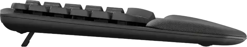Tastatură ergonomică compactă wireless Logitech Wave Keys for Business Y-R0096, Bluetooth LE 5.1 și receptor Logi Bolt USB, sprijitor palmă integrat, Culoare: Grafit