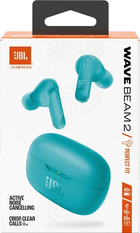 JBL Wave Beam 2 True Wireless Earbuds, Blue, Active Noise Cancelling (ANC), JBL Pure Bass Sound, Smart Ambient, 40h Playtime, Bluetooth Multipoint, Water & Dust Resistant