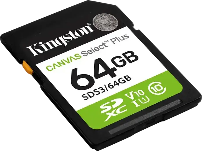 Kingston Canvas Select Plus SD Card 64GB SDS3 UHS-I Class 10 U3 V30 High Speed Memory Card, Waterproof X-Ray Proof, for Full HD 1080p Video and Photos