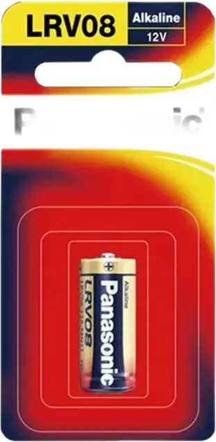 Panasonic LRV08 12V Alkaline Battery, Size LRV08, 52mAh, 28.5mm x 10.3mm, Equivalent to A23, MN21, GP23A, 8LR932