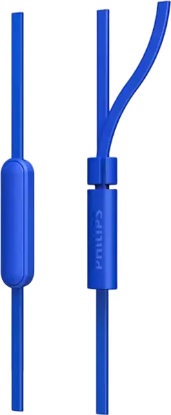 Проводные внутриканальные наушники Philips TAE1105 с микрофоном, неодимовые динамические драйверы 8.6 мм, плоский кабель, встроенный пульт, разъем 3.5 мм, синий