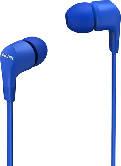 Проводные внутриканальные наушники Philips TAE1105 с микрофоном, неодимовые динамические драйверы 8.6 мм, плоский кабель, встроенный пульт, разъем 3.5 мм, синий