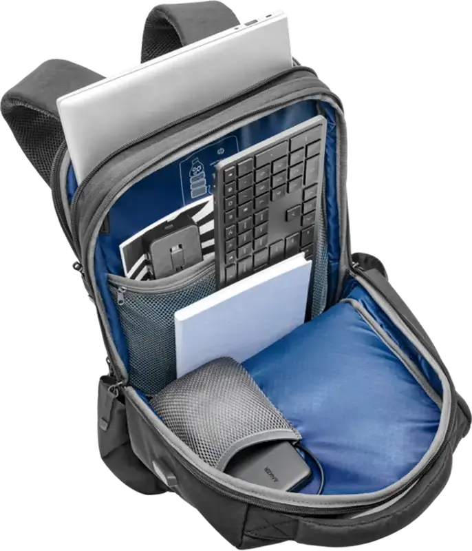 HP Renew Executive Laptop Backpack for 16 inch Laptops, Water-resistant Recycled Polyester, Expandable Capacity, RFID-blocking Pocket, USB-C Port, Black