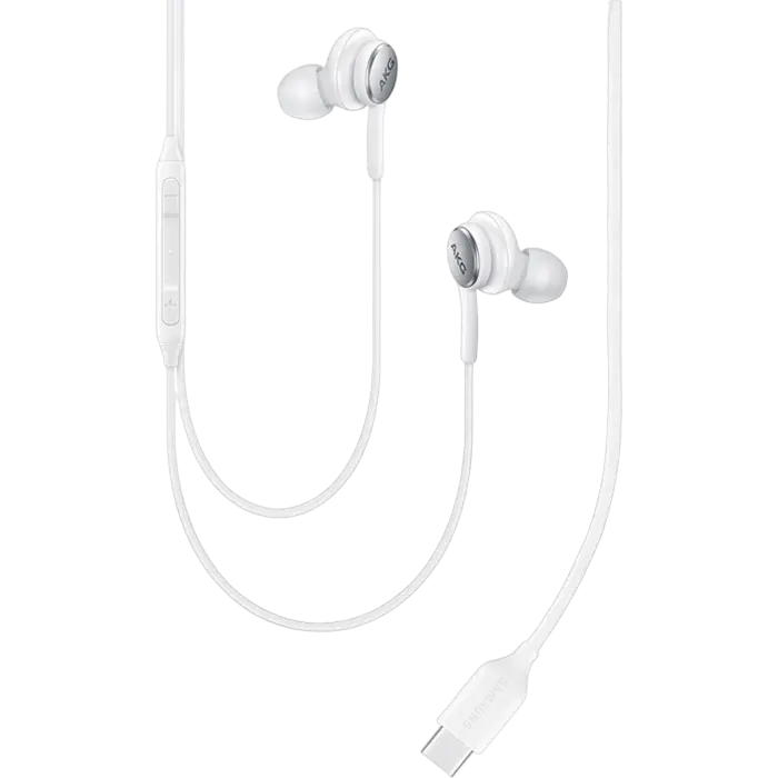 Casca Samsung EO-IC100B In-Ear cu Fir, Conector USB Type-C, Tuning Audio AKG, Microfon Integrat și Control Remote Inline, Albă