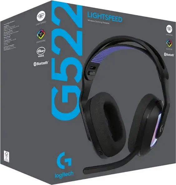 Logitech G522 LIGHTSPEED Wireless Gaming Headset, Over-Ear Closed-Back, Bluetooth 5.3, USB, RGB LIGHTSYNC, Detachable Boom Mic, 40mm Drivers, Windows/macOS/PS5