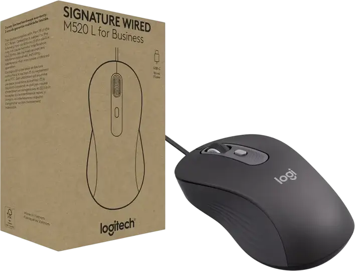 Logitech Signature M520 L Wired Business Mouse, USB-C, 400-4000 DPI Optical Sensor, SmartWheel, Silent Touch Technology, Ambidextrous, Color: Graphite