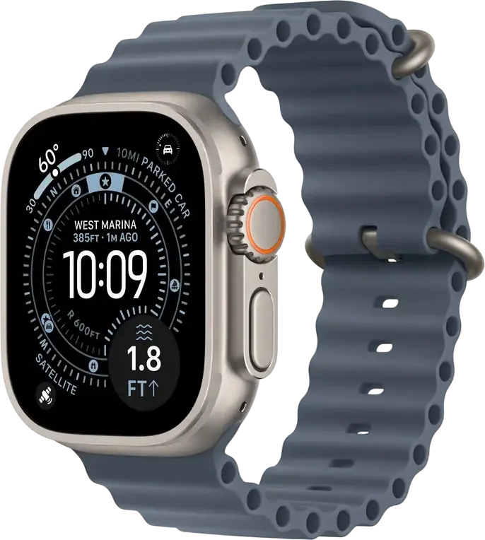 Smartwatch Apple Watch Ultra 3 49mm Carcasă Titan, Albastru Anchor Blue Ocean, GPS Dual-Frecvență, Conectivitate 5G și Satelit, Rezistență Apă WR100, watchOS 26