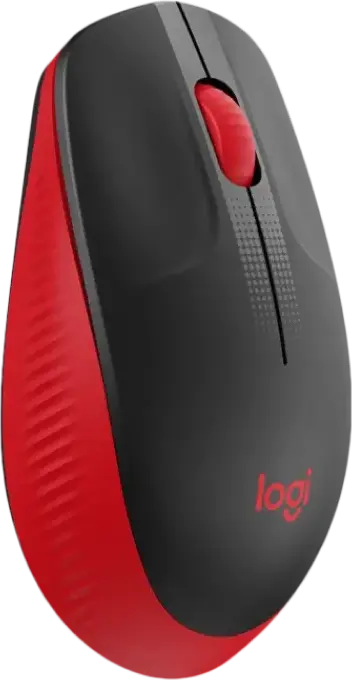 Mouse Wireless Logitech M190 Dimensiune Mare, Culoare Roșu, Receptor USB 2.4 GHz, Tracking Optic Avansat 1000 DPI, Design Conturat pentru Mâini Medii și Mari