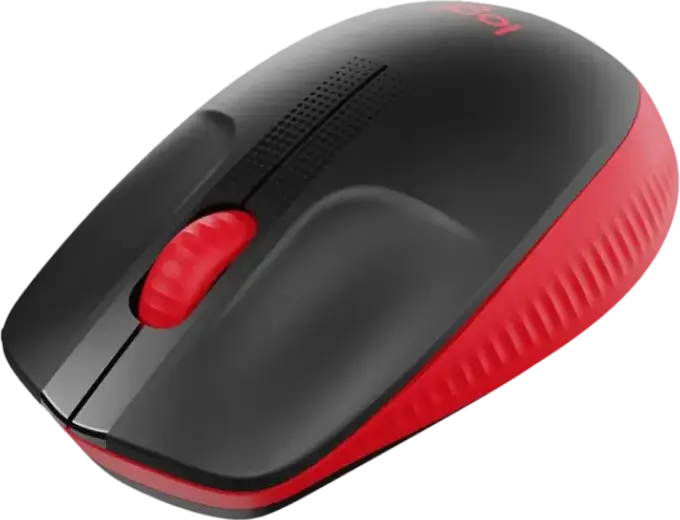 Mouse Wireless Logitech M190 Dimensiune Mare, Culoare Roșu, Receptor USB 2.4 GHz, Tracking Optic Avansat 1000 DPI, Design Conturat pentru Mâini Medii și Mari