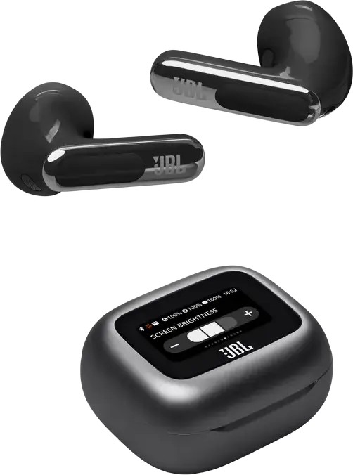 JBL Live Flex 3 True Wireless Open-Stick Earbuds - Black, with 12mm Drivers, True Adaptive Noise Cancelling, 6 Microphones, Touchscreen Charging Case, IP54