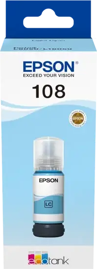 Epson 108 EcoTank Dye-based Ink Bottle 70ml Light Cyan for L8050 L18050 Printers, High-Quality Photo Printing with Smooth Tonal Gradations