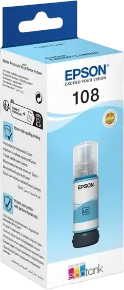 Epson 108 EcoTank Dye-based Ink Bottle 70ml Light Cyan for L8050 L18050 Printers, High-Quality Photo Printing with Smooth Tonal Gradations