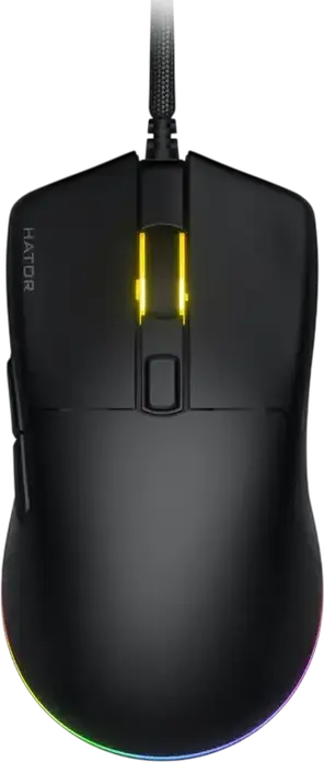 HATOR Pulsar 3 Wired Gaming Mouse, PixArt PMW 3311 Optical Sensor 12000 DPI, HATOR Optical Switches 100M, RGB Lighting, Paracord Cable, 62g, PTFE Glides