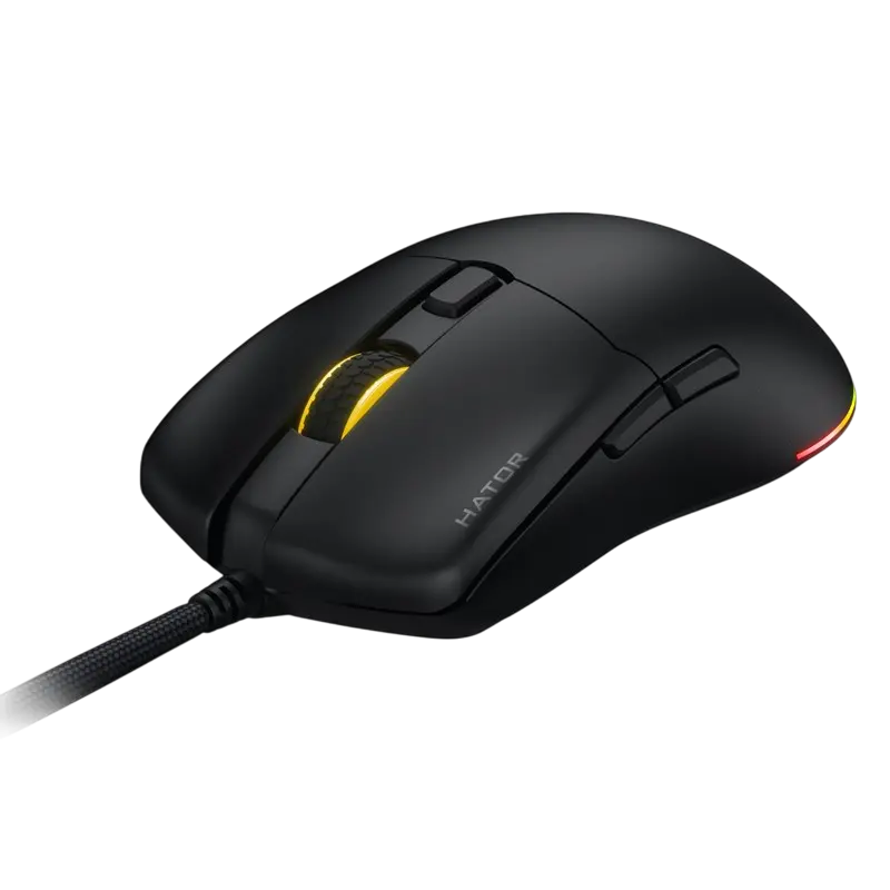 HATOR Pulsar 3 Wired Gaming Mouse, PixArt PMW 3311 Optical Sensor 12000 DPI, HATOR Optical Switches 100M, RGB Lighting, Paracord Cable, 62g, PTFE Glides