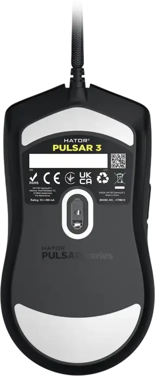 HATOR Pulsar 3 Wired Gaming Mouse, PixArt PMW 3311 Optical Sensor 12000 DPI, HATOR Optical Switches 100M, RGB Lighting, Paracord Cable, 62g, PTFE Glides
