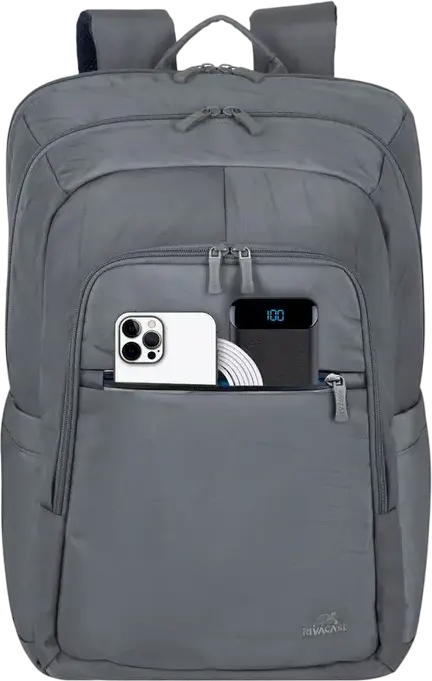 RivaCase 7569 Alpendorf ECO Laptop Backpack for up to 17.3 inch Laptops, RPET Eco-Friendly Polyester, Grey, Padded Compartment, Reflective Zipper