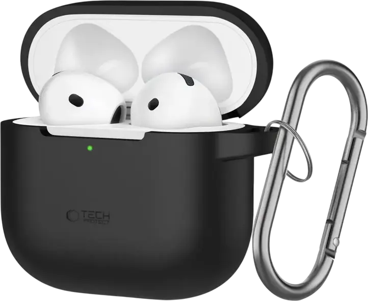 Husa Tech-Protect cu Carabinier pentru Apple AirPods 4, Protectie din Silicon rezistenta la Shock si Zgarieturi, Compatibila cu Incarcarea Wireless
