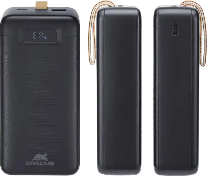 Rivacase VA1083 Power Bank 30000mAh 65W PD 3.0 QC 3.0 Fast Charge Battery for Laptops and Smartphones, LCD Display, 2x USB-C 1x USB-A, Color: Black
