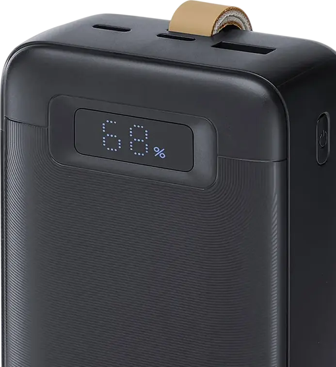 Rivacase VA1083 Power Bank 30000mAh 65W PD 3.0 QC 3.0 Fast Charge Battery for Laptops and Smartphones, LCD Display, 2x USB-C 1x USB-A, Color: Black
