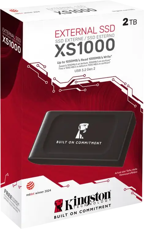 Kingston XS1000 External SSD, 2 TB, Black, USB 3.2 Gen 2, Read Speed up to 1,050MB/s, Write Speed up to 1,000MB/s, Compact Metal and Plastic Design, 3D NAND
