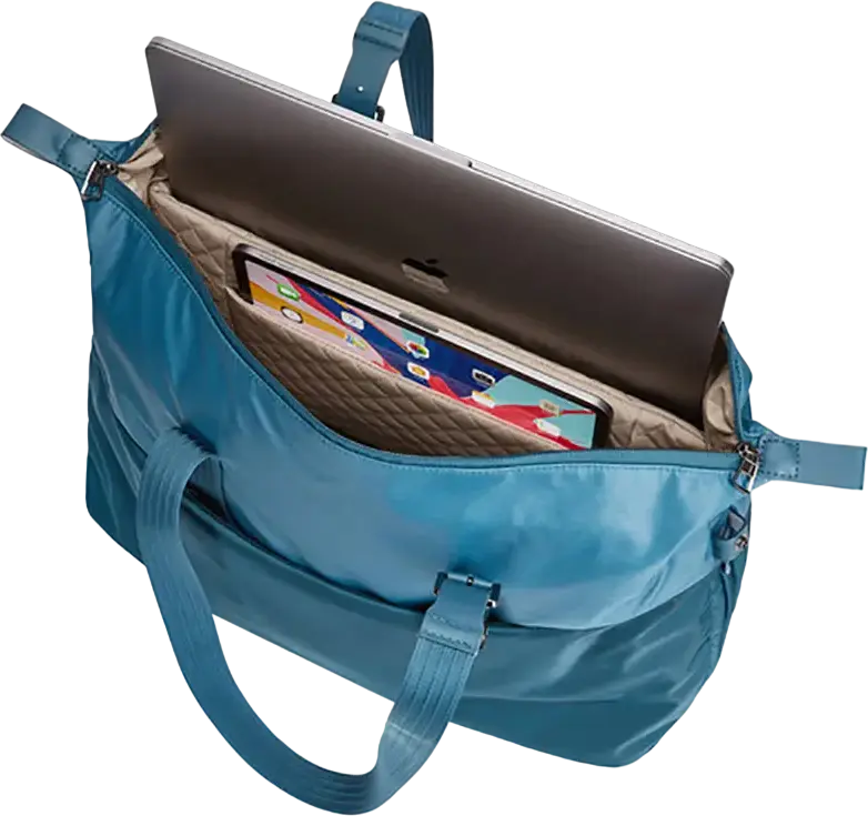Thule Spira Horizontal Tote Bag for Women, 20L Capacity, Polyester Nylon and Full-grain Leather, Fits up to 15.6" Laptop, Tablet Pocket, Expandable Design, Blue