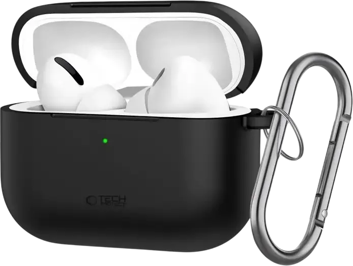 Tech Protect Silicone Protective Case for Apple AirPods Pro 3, Flexible Shockproof Cover with Carabiner Hook, Scratch and Dirt Resistant