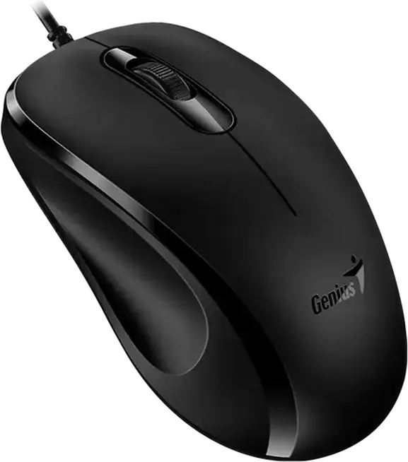 Genius DX-101 Wired Optical Mouse, 1200 DPI Sensor, Ambidextrous Comfort Contour Design, 3 Buttons with Scroll Wheel, USB Interface, Color: Black
